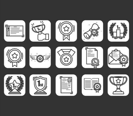Set of Awards Vector Icons.  Glory shield, prize winner, rank star, outline icon design.Vector illustration EPS10のイラスト素材
