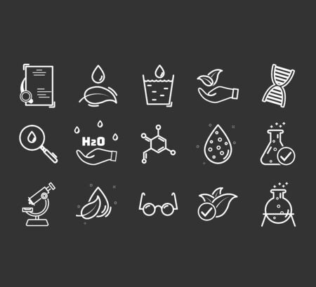 Set of icons for different medical specialization. Anti-dandruff flakes free icons. Paraben chemical formula icons. のイラスト素材