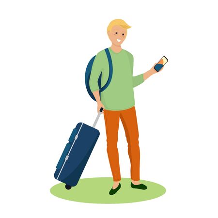 Tourist.  Young travel cartoon character.のイラスト素材