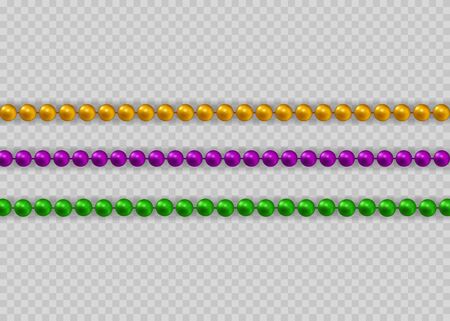 Mardi Gras beads set in traditional colors. Decorative glossy realistic elements for design Mardi Gras.のイラスト素材