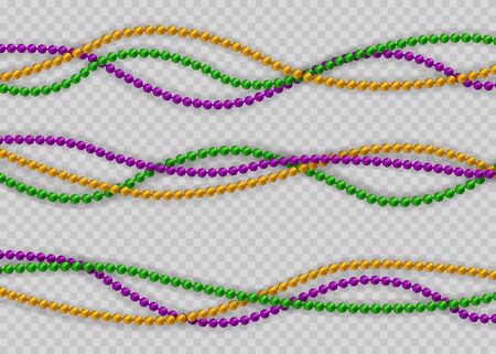Beads. Decorative glossy realistic elements for design Mardi Gras. Beads Isolated on transparent background.のイラスト素材