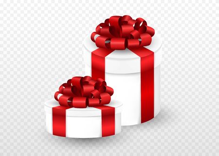 Two gift boxes wrapped in red ribbon and a bow on top. Vector illustration EPS10のイラスト素材