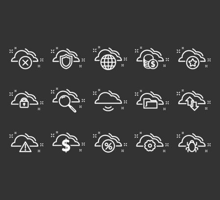 Computer cloud related line icons. Vector icon set. Lock, unlock and folder icons. Online data storage icons. Thin line illustration.のイラスト素材