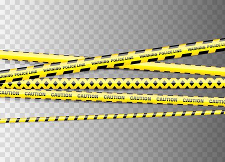 Warning police lines. Caution tapes. Creative police lines black and yellow stripes border.のイラスト素材
