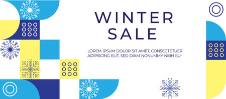 Winter banner with snowflakes. Geometric pattern blue and yellow colors. Vector illustration EPS10のイラスト素材
