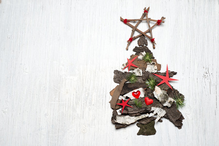 Tree bark handmade christmas decorationの写真素材