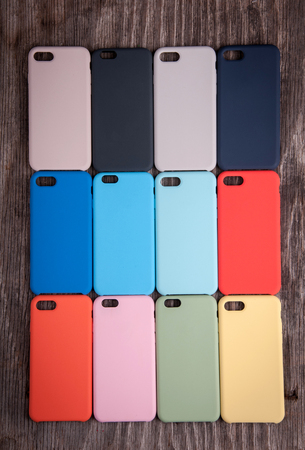 Multicolored plastic back covers for mobile phonesの写真素材
