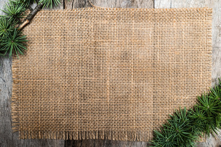 Christmas card with linen and fit branchの写真素材