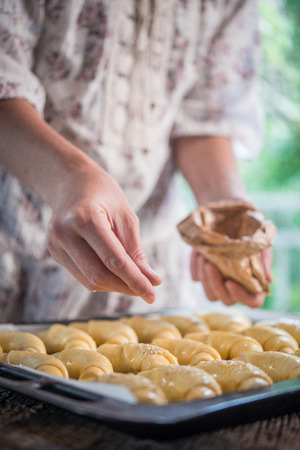 Making delicious homemade croissantsの写真素材
