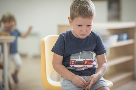 Portrait of crying little boyの写真素材