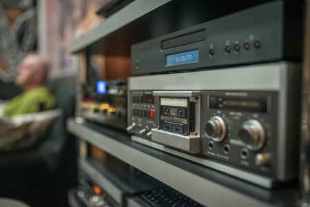 Vintage stereo system in home interior close upの写真素材