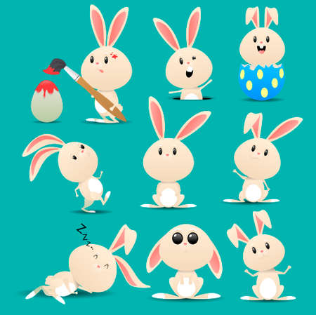 Cartoon rabbit with different pose and expression. Cute rabbit vector illustration. Cute rabbit vector illustration.のイラスト素材