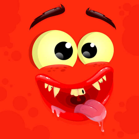 Vector red monster avatar with a wide smile. Cartoon face of a monster. Vector illustrationのイラスト素材