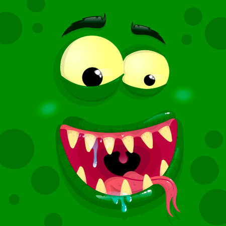 Vector green monster avatar with satisfied face. Cartoon face of a monster. Vector illustrationのイラスト素材