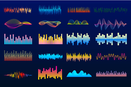 Soundtrack signal spectrum. Color music wave, audio tune waveform pulse. Soundtrack signal spectrum...