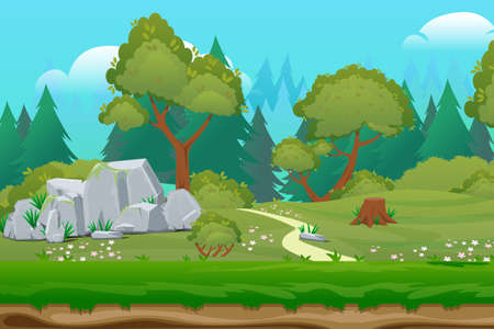 Background cartoon beauty nature forest. Summer forest landscape. Vector ullustrationのイラスト素材