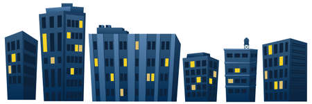 Houses and apartments at night. Modern skyscrapers with lighting in apartments. Night city with a full moon over the rooftops of city houses. Vector illustrationのイラスト素材