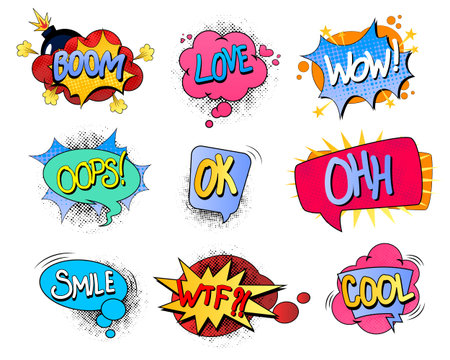 Set of colorful comic speech bubbles. Speech bubble,  pop art style text frames. Comic bubble...