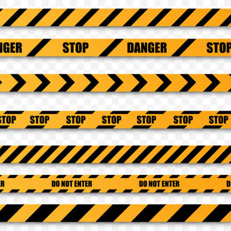 Waiting in line for the police. The warning lines are isolated. Social distancing sticker. The black and yellow line is striped. Vector illustrationのイラスト素材