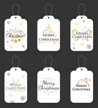 Christmas and New Year gift tags. Seasonal sale badges design. Trendy and simple set of christmas cards. Christmas gift tags with handwritten calligraphy. Vector illustrationのイラスト素材