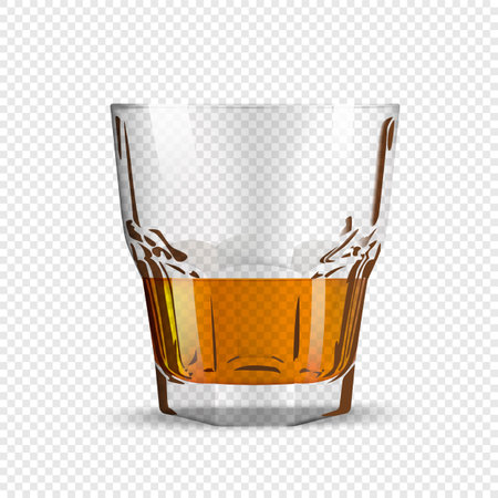 Glass for whiskey or rum isolated on transparent background. Realistic glass for the New Year holidays. Vector illustrationのイラスト素材