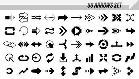 A set of 50 arrows drawn with a marker. Arrows for pen markers banner. Hand drawn arrows set. Sketchy arrow design. Vector illustrationのイラスト素材