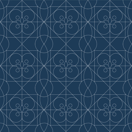 Japanese sashiko. Decorative wallpapers harmoniously combine two styles of retro and modern in blue, seamless pattern. Vector illustrationのイラスト素材