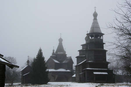 Winter twilight Day at the Museum of Wooden Architectureの写真素材