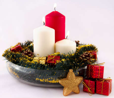 Christmas decoration with candlesの写真素材