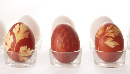 Easter eggs on a light backgroundの写真素材