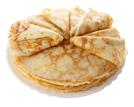 pile of pancakes on the white plate (isolated object)の写真素材