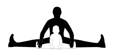 man and child sitting on the cross splits (silhouette)の写真素材