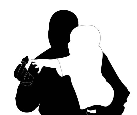 man with berry keep on hand a baby (silhouette)の写真素材