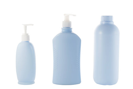 three Hair and Skin care bottles on a white backgroundの写真素材