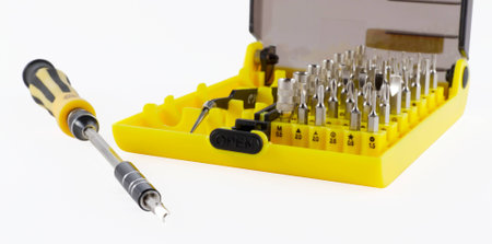 a set of screwdrivers on a white backgroundの写真素材