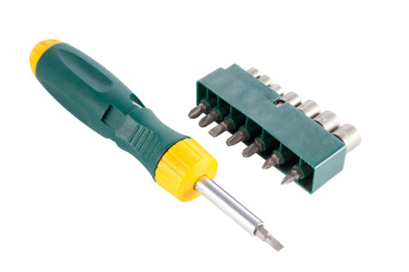 a set of screwdrivers on a white backgroundの写真素材