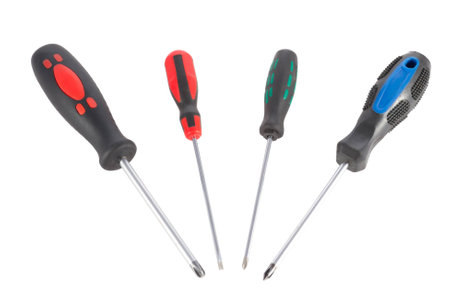 a set of screwdrivers on a white backgroundの写真素材