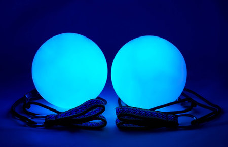 equipment for juggling - blue luminous poi ballsの写真素材