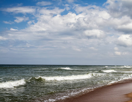 waves in the Baltic Sea summer cloud by day, Lithuaniaの写真素材