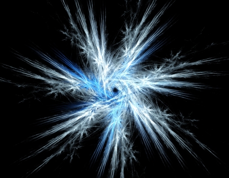 Fractal - snowflake in blue and white on a black backgroundの写真素材