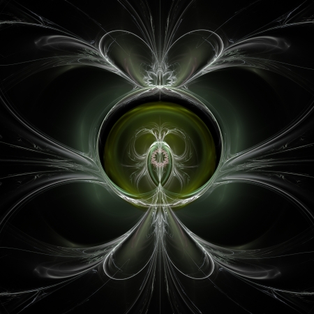 Fractal - spherical abstraction in green colors on black backgroundの写真素材