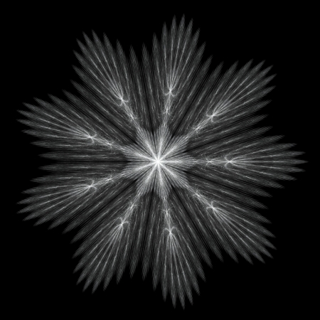 Fractal - snowflake in gray and white colors on black backgroundの写真素材