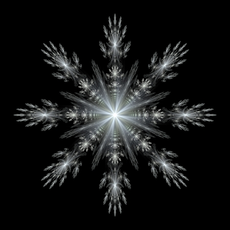 Fractal - snowflake in gray and white colors on black backgroundの写真素材