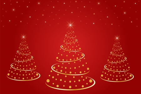 Christmas tree in gold colors on red backgroundのイラスト素材