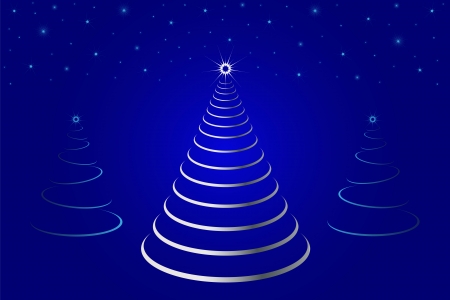 Christmas tree with silver colors on a blue backgroundのイラスト素材