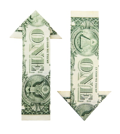 dollar arrows in origami on the white backgroundの写真素材