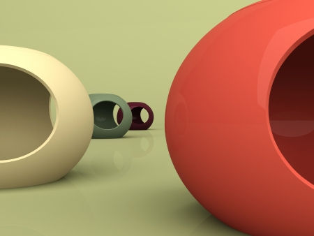 3d abstract glossy shapes on the green backgroundの写真素材