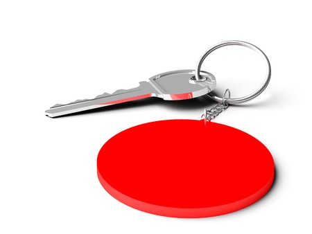 3d  red key chain on the twite backgroundの写真素材