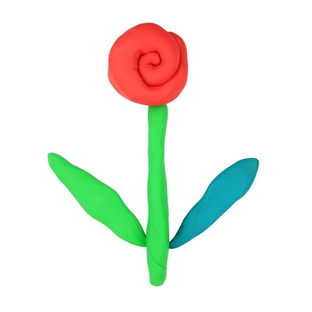 isolated child hand made red flowerの写真素材