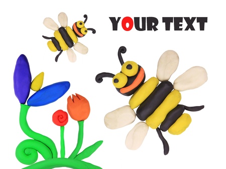 isolated plasticine bees on the white backgroundの写真素材